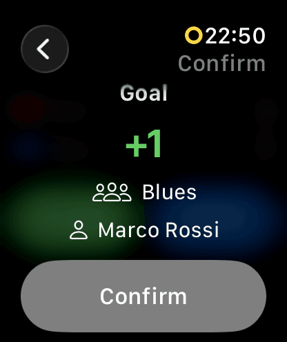 Apple Watch confirming a goal for Blues by Marco Rossi